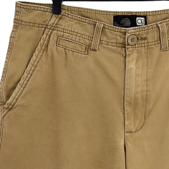 OP Ocean Pacific Chino Shorts Flat Front Relaxed Fit Distressed 100% Cotton | 35 - Picture 3 of 7